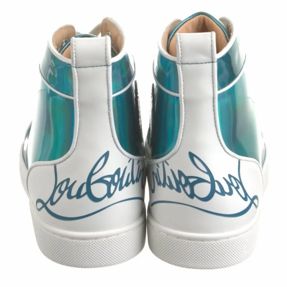 $995 CHRISTIAN LOUBOUTIN Patent Leather Blue Psychic Fun Hi Top Sneakers 41 EU 8 - Picture 4 of 11